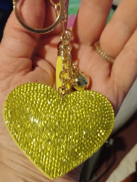 Handbags - Yellow Rhinestone Puffed Heart Heart Keychain Bag Charm